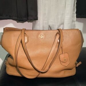 Tory Burch Bark/Light Gold Pebbled Leather Perry Tote
